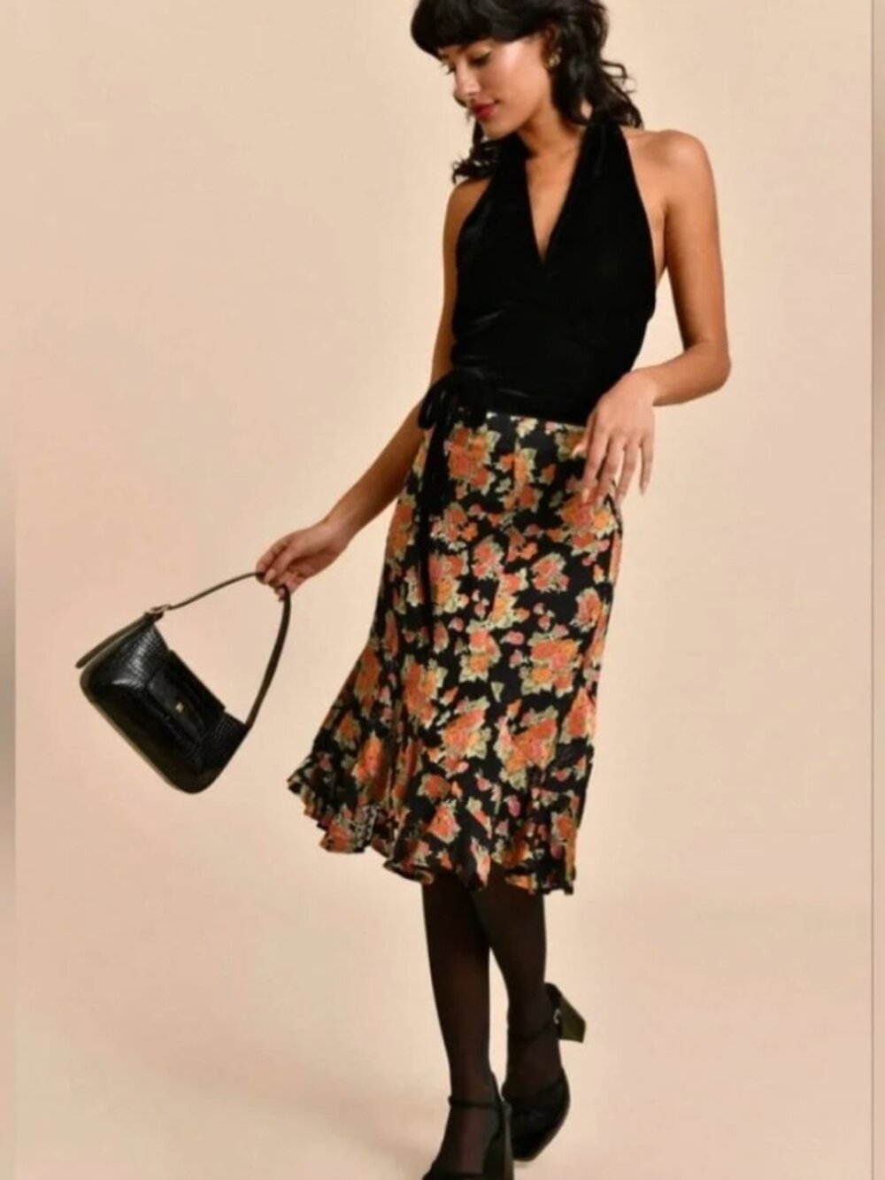 Rouje Ophelie Satin Skirt in Noir, FR Size 38 (US US)